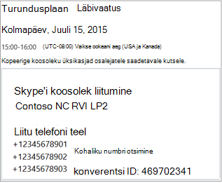 Sample screen showing meeting details