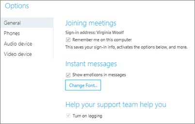 Üldsuvandid, kui valitud on suvand Jäta mind selles arvutis meelde
