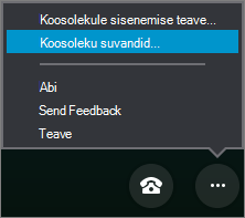 Menüü Rohkem suvandeid koos valitud koosolekusuvanditega