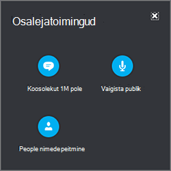 Kõigi osalejate vaigistamiseks, inimeste nimede peitmiseks või kiirsõnumsideakna väljalülitamiseks valige Osalejatoimingud.