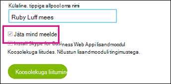 Kui logite sisse sätete salvestamiseks, valige Jäta mind meelde