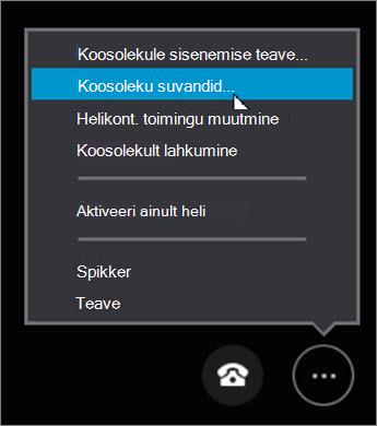 Klõpsake nuppu Veel suvandeid > : Koosoleku suvandid...