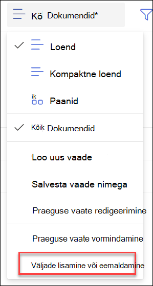 Eemaldatavate väljade lisamise kuvatõmmis