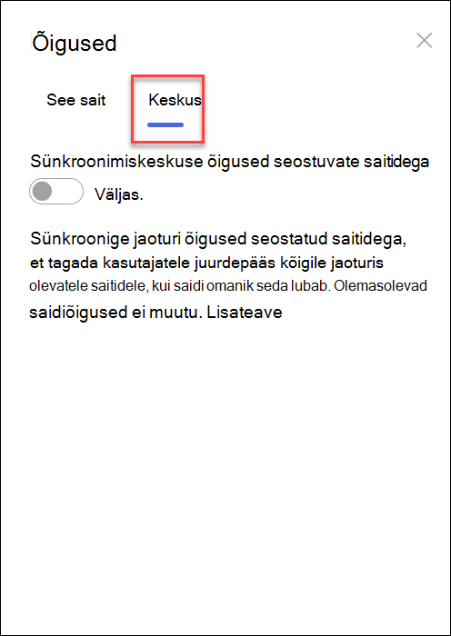 Kuvatõmmis sünkroonimiskeskuse õiguste sisselülitamisest