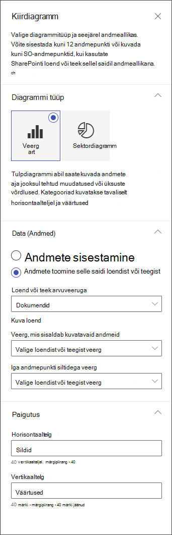 Kuvatõmmis tulpdiagrammi redigeerimispaneelist