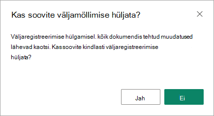 Väljamöllimise hülgamise dialoogiboks on viimane võimalus muudatused salvestada või need kaotada.