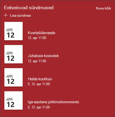 Sündmuste veebiosa kuvatõmmis