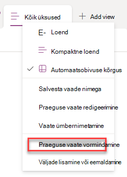 Praeguse rea vormingu valimise kuvatõmmis