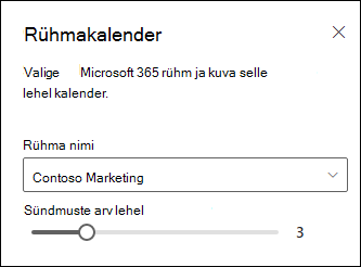 Valitud Microsoft 365 rühmakalendrist kuvatavate sündmuste arvu valimine.
