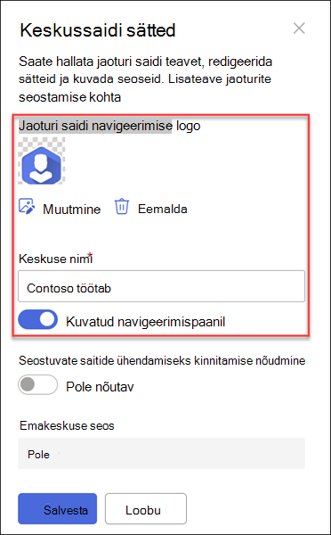 Screenshot of hubsite nav logo name