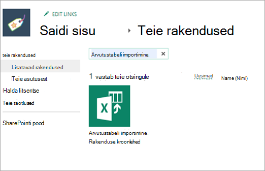 Kuvatõmmis arvutustabeli importimisest lisatavates rakendustes.