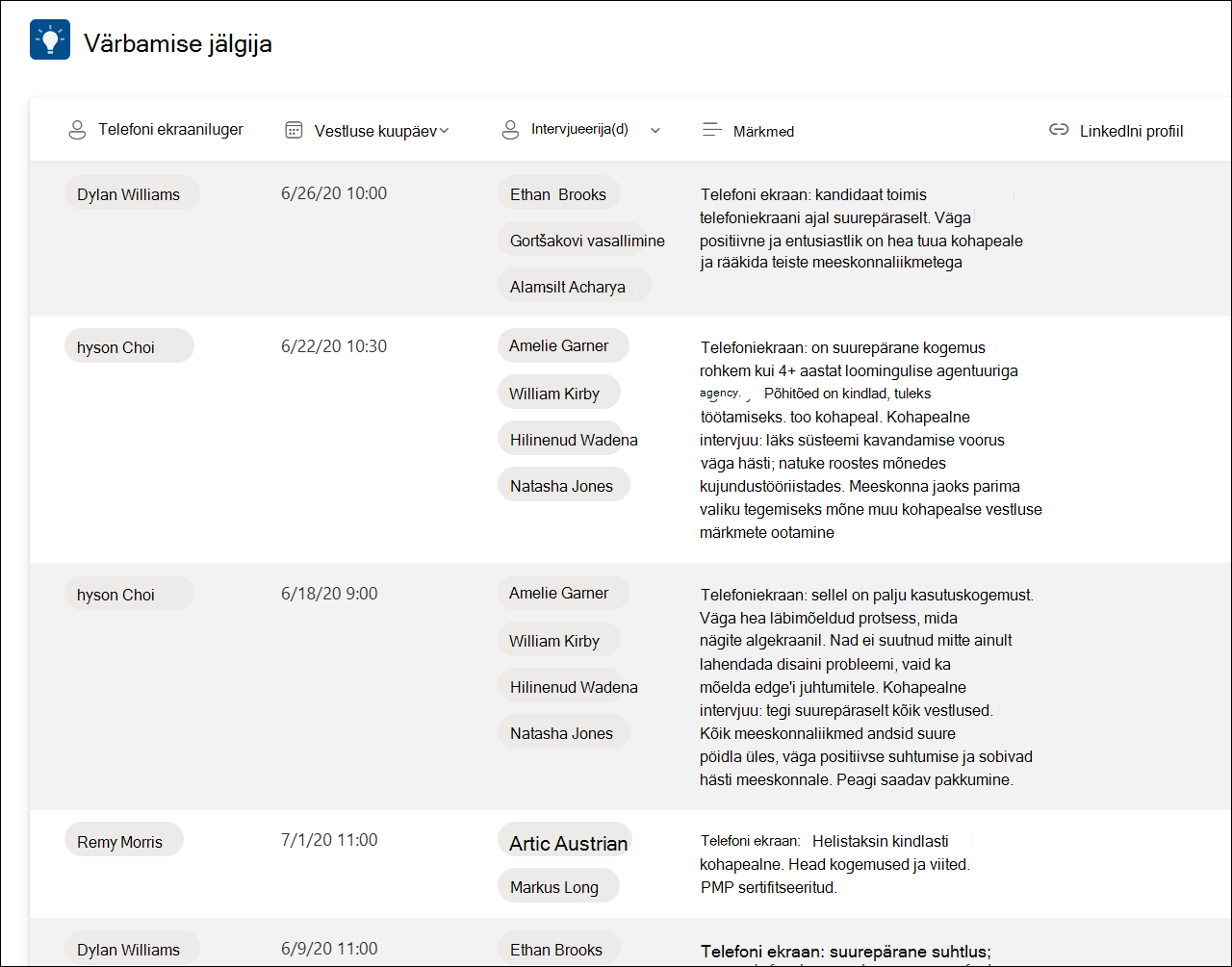 Screenshot of List template recruitment tracker sample