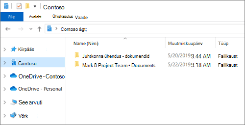 Kuvatõmmis, millel on kujutatud OneDrive’i ja saitide sünkroonimiskaustad.