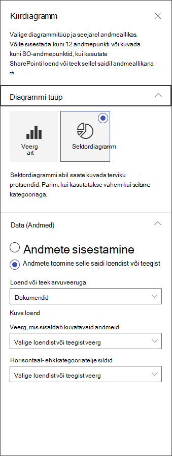Kuvatõmmis sektordiagrammi redigeerimispaneelist