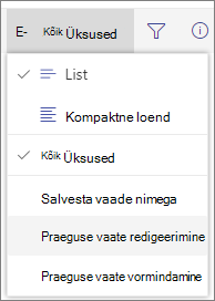 Vaatesuvandite menüü vahetamine