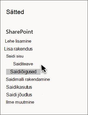 Kuvatõmmis SharePointi sätetest, kus on valitud saiditeave