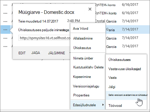 Klõpsake käsku Tühista selle versiooni avaldamine