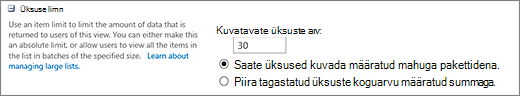 Määrake vaate sätete lehel kuvatavate üksuste arv