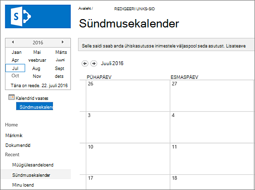 Kalendri loendirakenduse näide