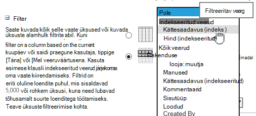 Valige SharePoint Online’is indekseeritud väli