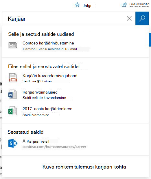 Otsingutulemid SharePointi keskussaidil