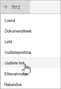 Valige menüüst + Uus link Uudised