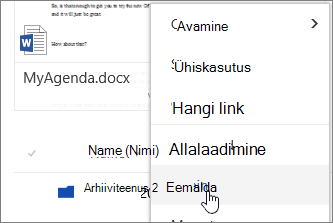 Faili kontekstimenüüs esile tõstetud menüü-üksus Eemalda.