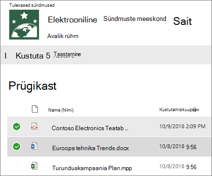 Valige taastatavad üksused