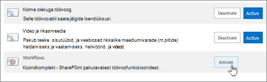 Saidikogumi funktsioon, mis lubab töövood