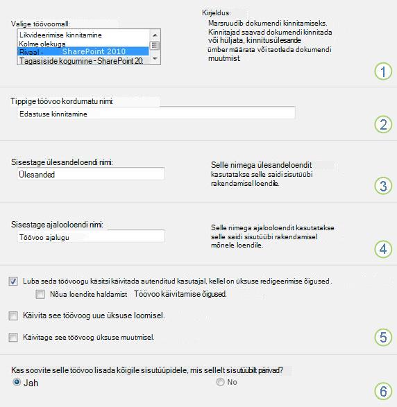 Seosevormi esimene leht, kus on nummerdatud viiktekstid