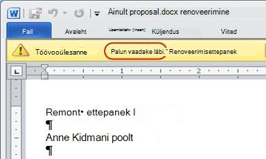 Üksuse teateriba koos kuvatud tekstiga Palun kinnitage