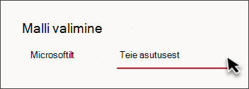 Saidimalli valija vahekaardi pilt, millel on tekst Teie asutusest
