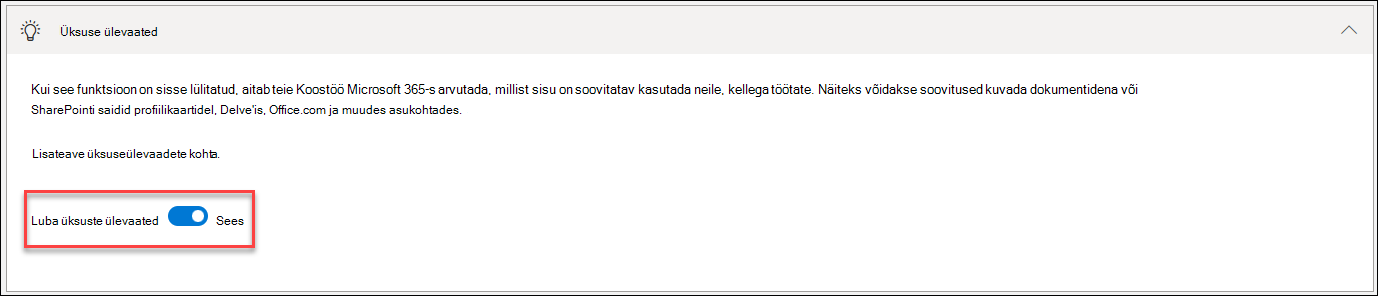 Üksuseteabe väljalülitamise kuvatõmmis