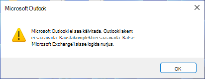 Tõrketeade, mis näitab, et Outlooki ei saa käivitada