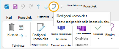 Edit meeting button Quick access toolbar in Outlook