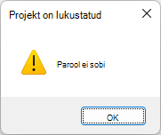 Kehtetu paroolitõrke kuvatõmmis