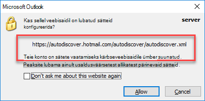 Outlook suunab ümber automaatsele avastamisele