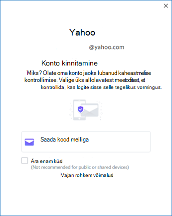 Yahoo Outlooki häälestuskuva 3. kuva – konto kinnitamine