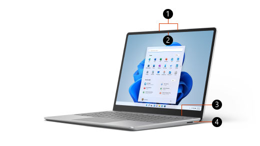 Surface Laptop Go 2 viiktekstid esiküljelt