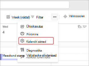 Kuvatõmmis, kus on esile tõstetud Teamsi kalendri sätted.