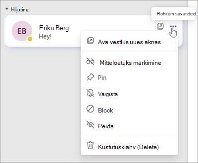 Chat suvandite menüü kuvatõmmis