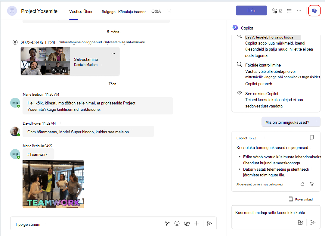 Copiloti kirje koosolekuvestlusest