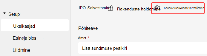 Kuvatõmmis, millel on esile tõstetud Teamsi sündmuse koosolekusuvandite kasutajaliides.