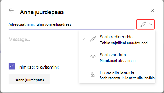Lindistuspääsu haldamiseks on esile tõstetud redigeerimisikoon.