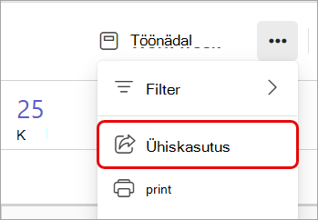 Kuvatõmmis, kus on esile tõstetud Teamsi kalendri suvand Ühiskasutus.
