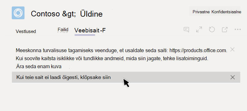Veebisaidi laadimine vahekaardil nurjus
