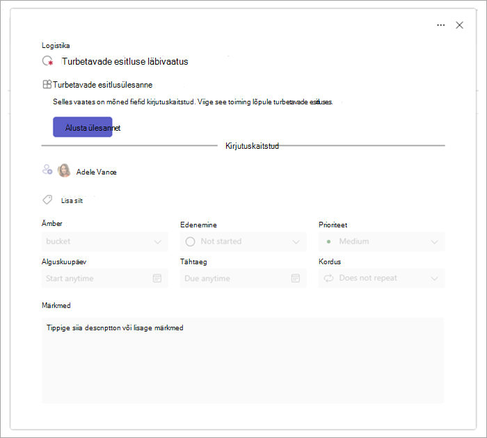 Example of the task details page of an app-powered task