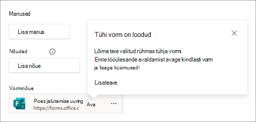 Kuvatõmmis, millel on kujutatud ülesandele lisatud uus vorm.