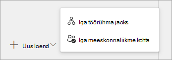 Kuvatõmmis, millel on kujutatud uue avaldatava ülesandeloendi loomise suvandid.