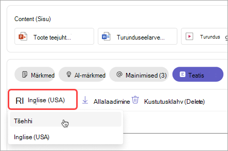 Screenshot showing how to change the transnscript language in meeting recap.